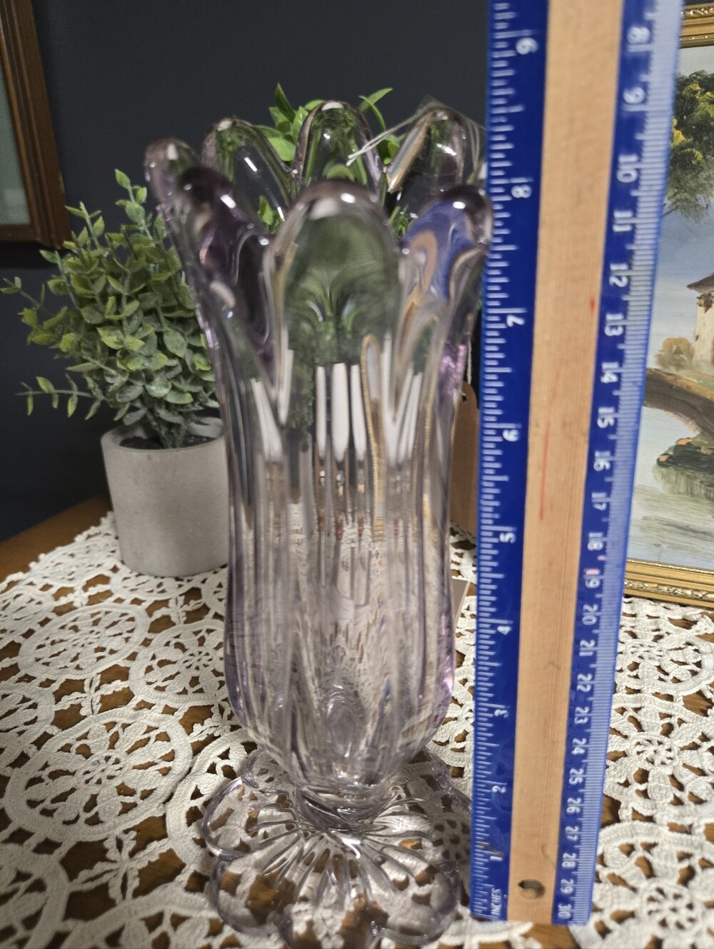 Vintage Lavender Amethyst Glass Petal Rim Vase - Picture 2 of 4